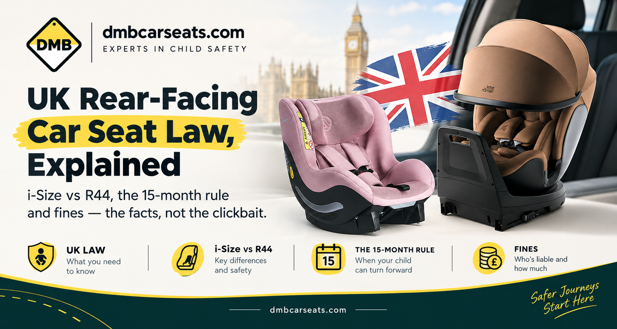 UK rear-facing car seat law, i-Size, R44, 15-month rule and fines | DMB Car Seats